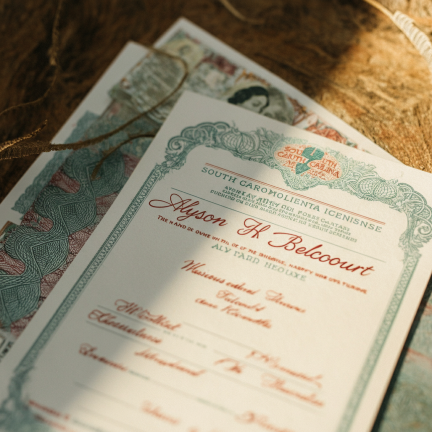 Get a Marriage License in Alyson H Belcourt South Carolina Marriage License C